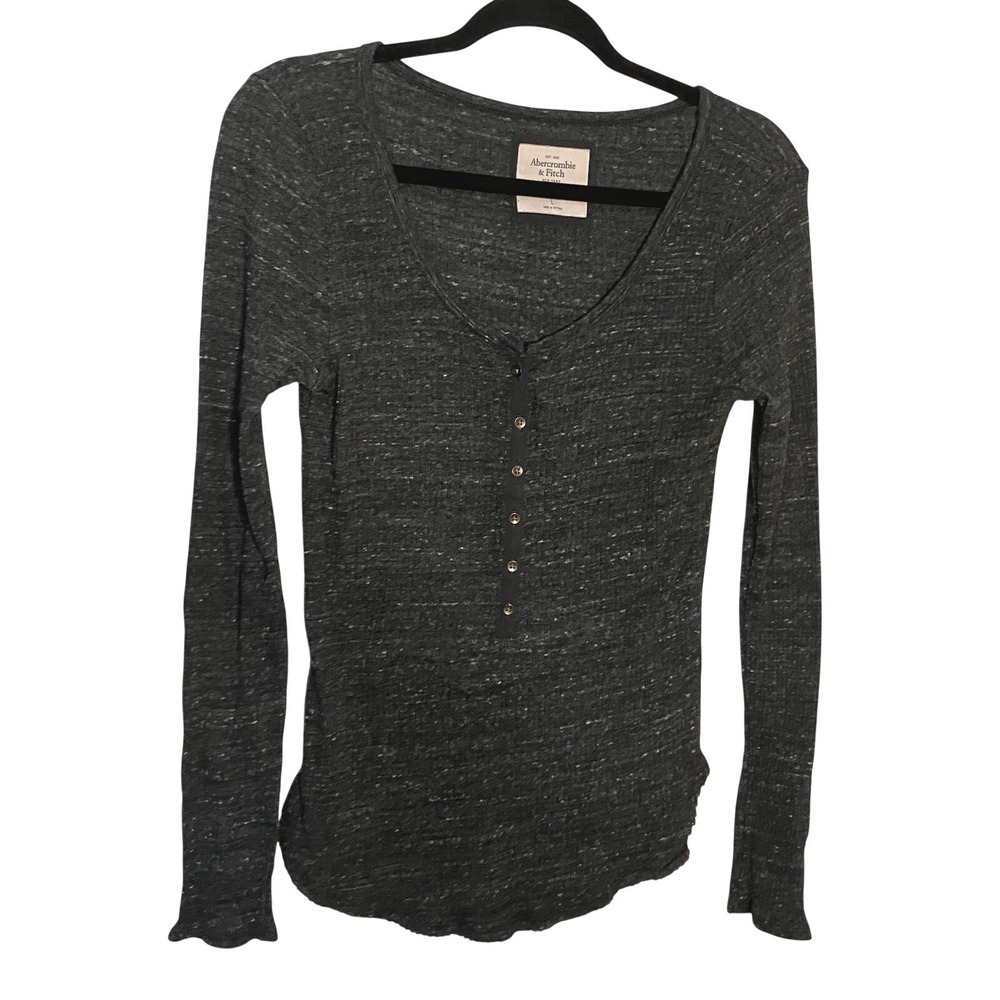 Abercrombie & Fitch Henley Shirt Womens Gray Ribbed Long Sleeve Y2K Fitted Bella